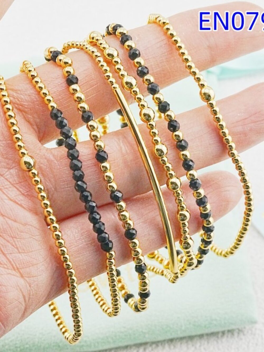 Enewton Gold Bead & Black Crystal Bracelet